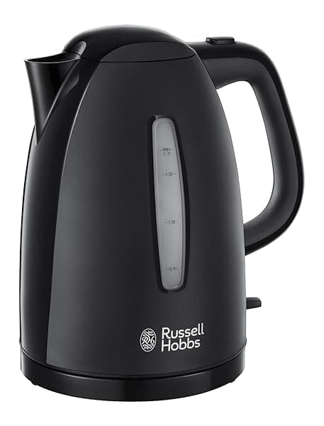 Russell Hobbs Textures Electric 1.7L Cordless Kettle (Fast Boil 3KW, Black Premium Plastic, matt & high Gloss Finish, Removable Washable Anti-Scale Filter, Push to Open lid, Perfect Pour spout) 21271 — Kettles deal
