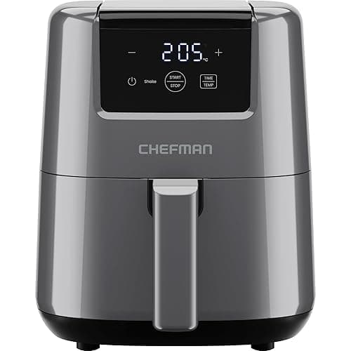 Chefman 2L Mini Air Fryer – Digital Space-Saving Compact Air Fryer with Nonstick and Dishwasher Safe Basket, Quick & Easy Meals in Minutes, Features Digital Timer and Shake Reminder – Grey - Air Fryers