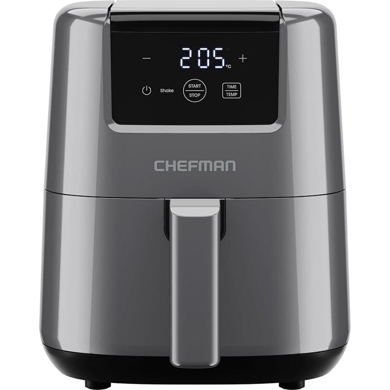 Chefman 2L Mini Air Fryer – Digital Space-Saving Compact Air Fryer with Nonstick and Dishwasher Safe Basket, Quick & Easy Meals in Minutes, Features Digital Timer and Shake Reminder – Grey - Air Fryers