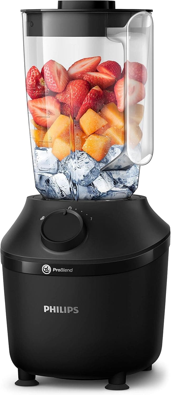 Philips Blender 3000 Series, ProBlend System, 1.9L Maximum Capacity, 1L Effective Capacity, 450W, 1 Speed Setting + Pulse, Plastic Jar, Black, (HR2041/01) - Blenders