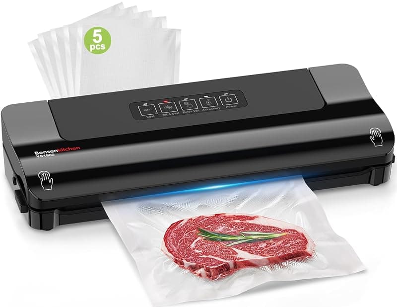 Bonsenkitchen Vacuum Sealer, Fast-Compact Vacuum Sealer Machine, High-Speed Continuous Working, Multi-Functional Food Vacuum Sealer with Vacuum Bags & Accessory Hose (Black) - Vacuum Sealers