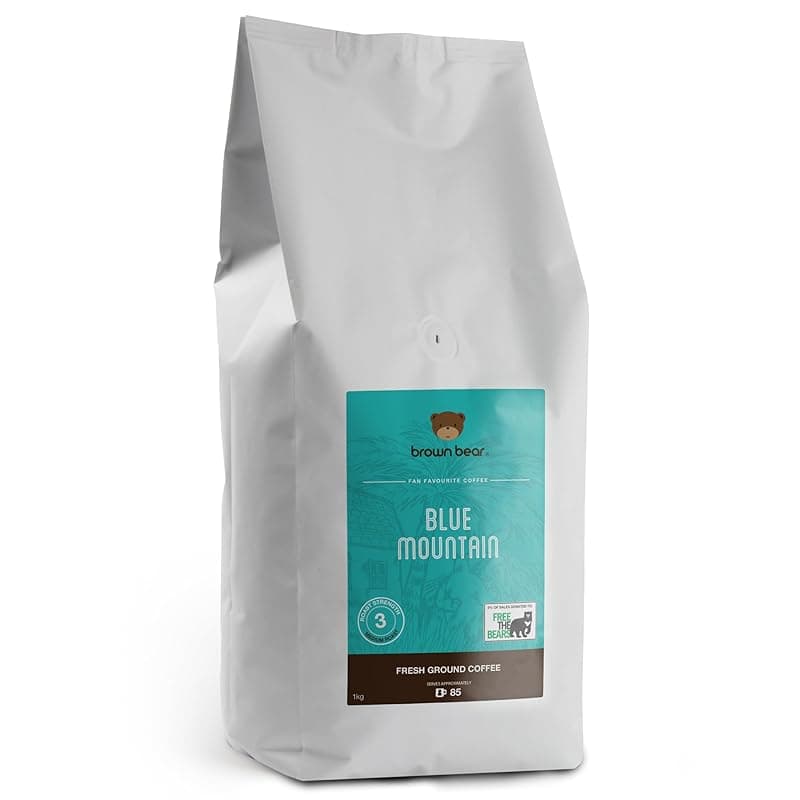 Brown Bear Blue Mountain Ground Coffee 1kg - For Filter Cafetiere V60 French Press - Medium Roast - Brown Bear - Strength 3 - Donation to Free The Bears - 100% Arabica - Coffee Tea Accessories