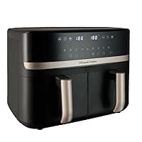 Russell Hobbs Dual Air Fryer 9L Rapid Airfryer [Dual Basket/Zone, Low-Noise, 9 Programs] satisfry (Dishwasher safe drawers, Max 200℃, Oil Free Cooking, Roast, Bake, Grill, Keep warm) 27680