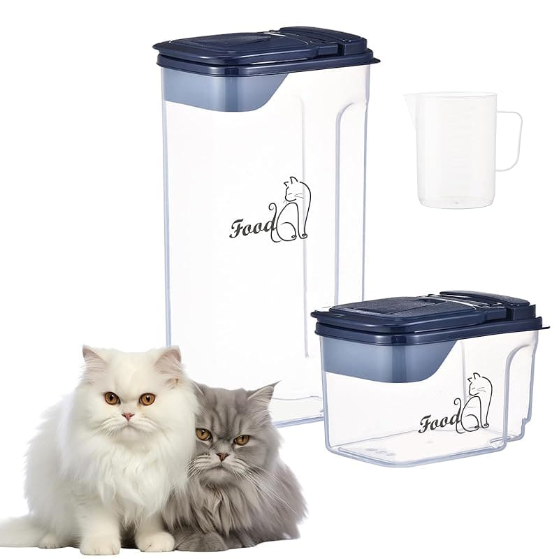 Ctomche Cat Food Storage Containers Set of 2,Airtight Cat Food Containers for Dry Food Biscuit 4L+1.5L,Pet Food Storage Container Buckle Lid Portable Dispenser,BPA Free Plastic - Food Storage