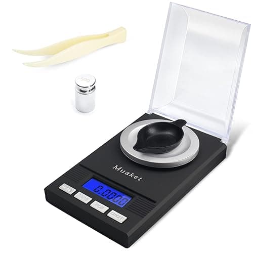 Muaket Digital Milligram Scales 0.001 g/50 g, Muaket Micro Kitchen Scale with LCD Display, High Precision Electronic Jewellery Scales, Portable Mini Scale with Calibration Weights, Tweezers and Weighing Pans - Kitchen Scales