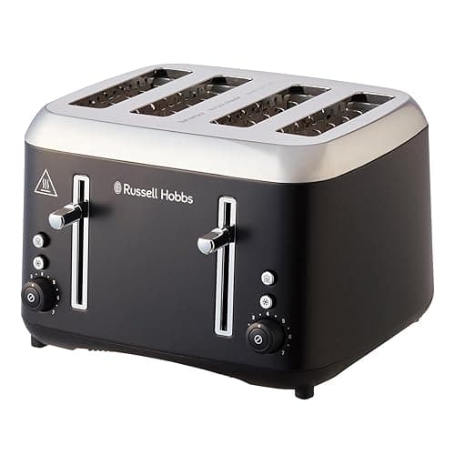 Russell Hobbs 4 Slice Toaster (Extra wide slots, Highlift feature, Independent browning controls, Defrost & reheat function, Stainless steel, Removable crumb Tray) Addison Matte black, 27740