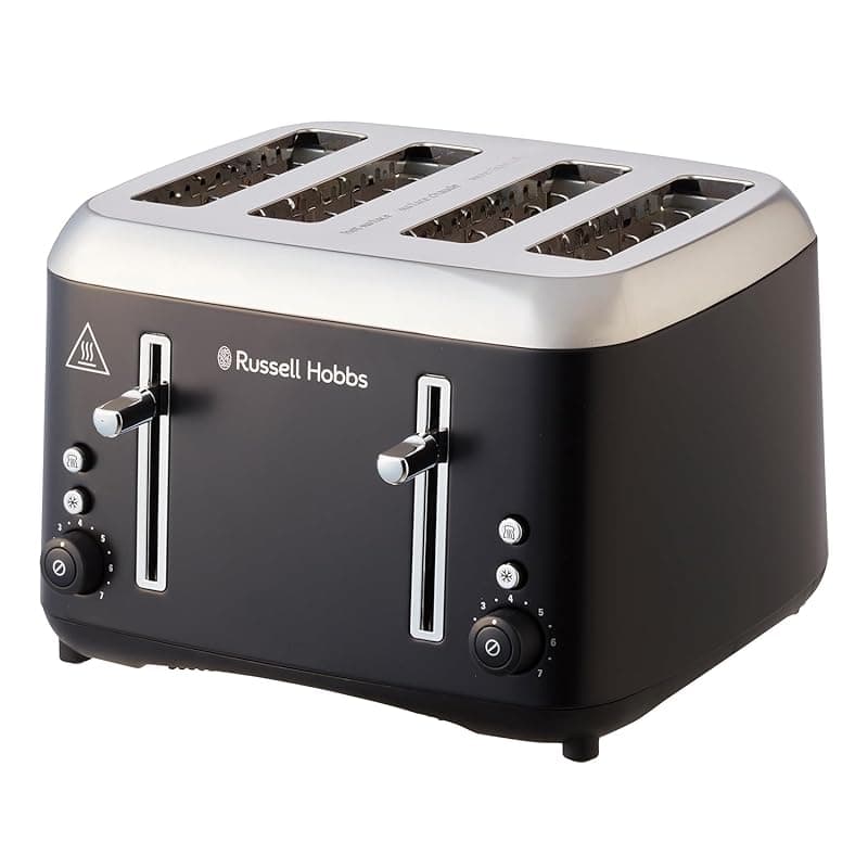 Russell Hobbs 4 Slice Toaster (Extra wide slots, Highlift feature, Independent browning controls, Defrost & reheat function, Stainless steel, Removable crumb Tray) Addison Matte black, 27740 - Toasters