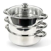 22CM 3 Tier Stainless Steel Induction Hob Steamer with Glass Lid Cookware Pot & Pan Set