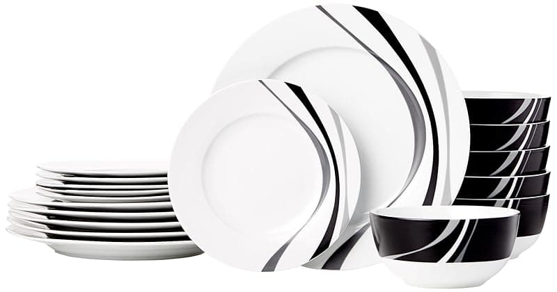 Amazon Basics 18-Piece Dinnerware Set - Swirl, Service for 6 - Tableware