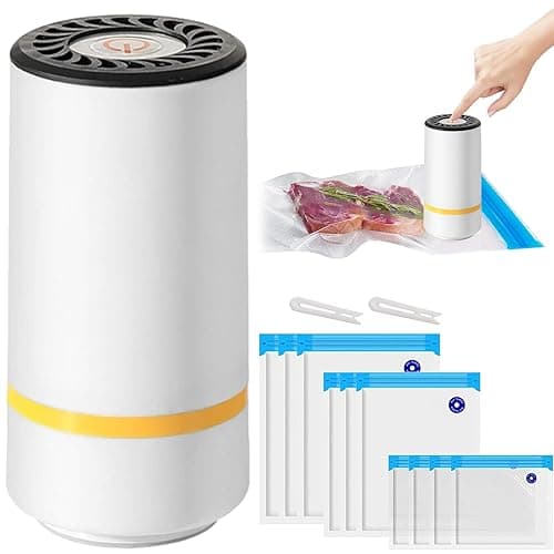 RUNQIN OUTDOOR Mini Portable Food Vacuum Sealer Machine USB Rechargeable with 10 Reusable Bags, Handheld Vacuum Sealer Set for Dry or Moist Food, Compact Handy Pump for Food Storage, Sous Vide Preservation Cooking - Vacuum Sealers