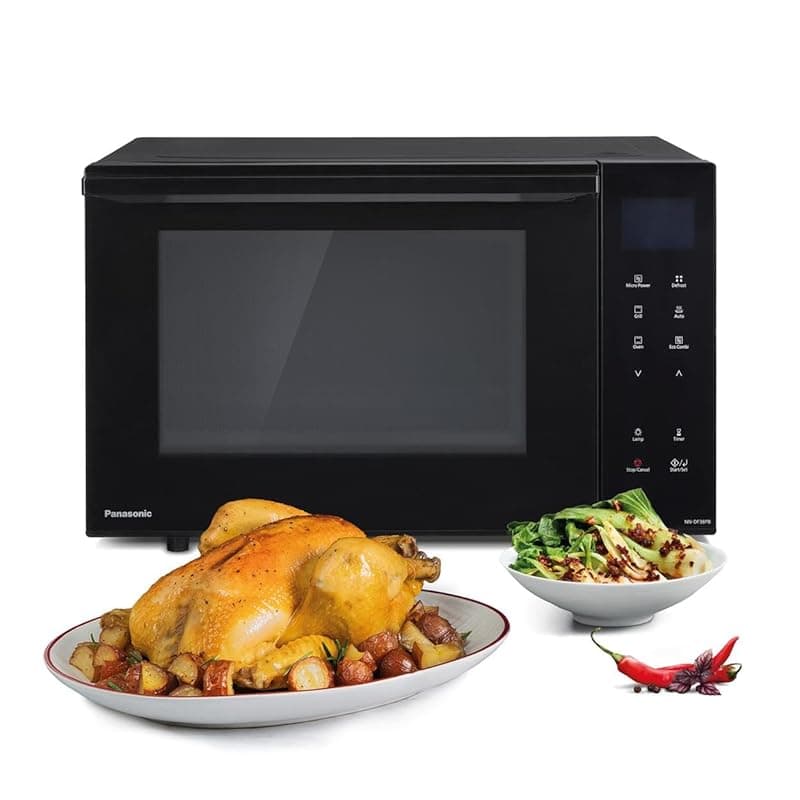 Panasonic NN-DF38PBBPQ Combination Microwave Oven & Grill, 1000W, 23L, Inverter Technology, Eco Combi Mode, Flatbed, 16 Auto Programmes & Defrost, Enamel Shelf Tray, Wire Rack, Easy Clean, Black - Microwaves