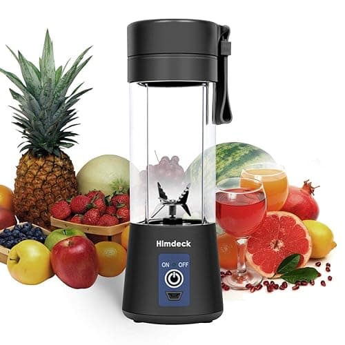 Himdeck Personal Blender, Portable Blender for Smoothies and Shakes Handheld Electric Fruit Mixer Machine Six Blades 380mL USB Rechargeable Ice Mini Juicer Cup Home/Office/School/Outdoors (Black) - Juicers