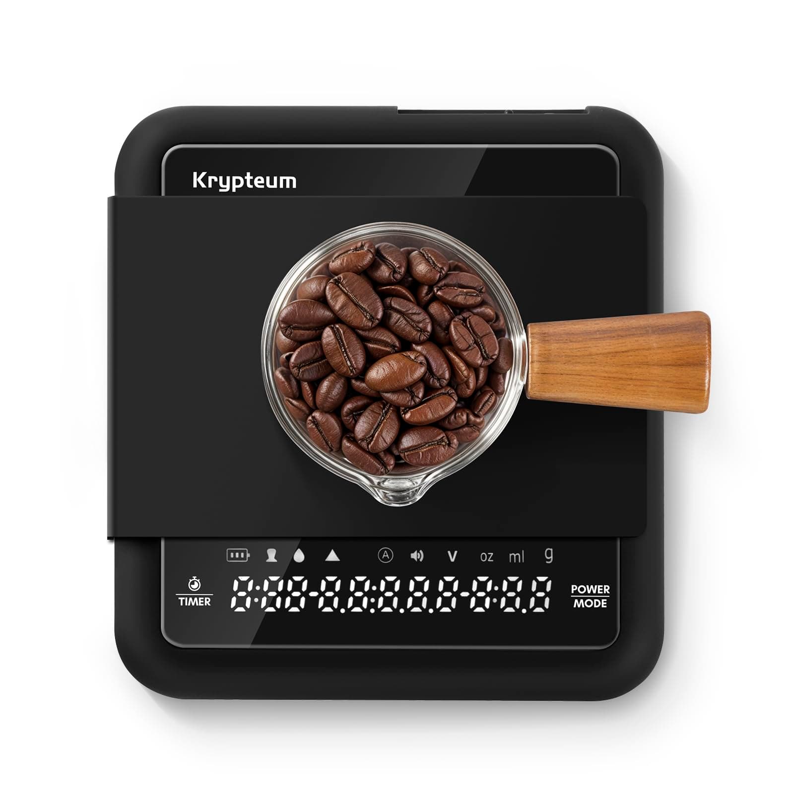 KRYPTEUM Rechargeable Mini Coffee Scale with Timer, 2kg/0.1g Precision Digital Coffee Scales for Espresso, Portable Digital Kitchen Scale with Automatic Timing, Espresso Scales with Four Modes (Black)