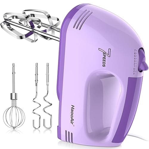 Haooair Electric Kitchen Mixer, Small 7-Speed Mixer, Dishwasher-Safe 304 Accessories (1 Whisk, 2 Dough Hooks, 2 Beaters), Mixes various ingredients, for both beginners and bakers(Purple) - Stand Mixers