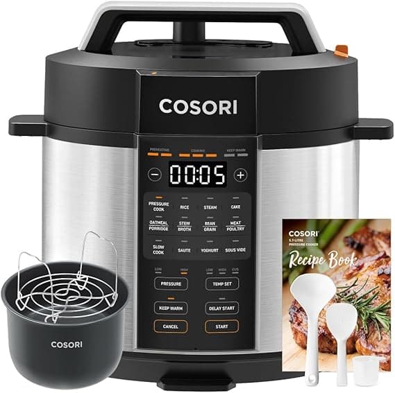 COSORI Electric Pressure Multi Cooker 5.7L, Recipe Book, 9-in-1, Steamer, Rice & Slow Cooker, Sauté Pan, Yoghurt & Cake Maker, Sous vide, Stock Pot, Food Warmer, Ceramic Non-Stick Coating