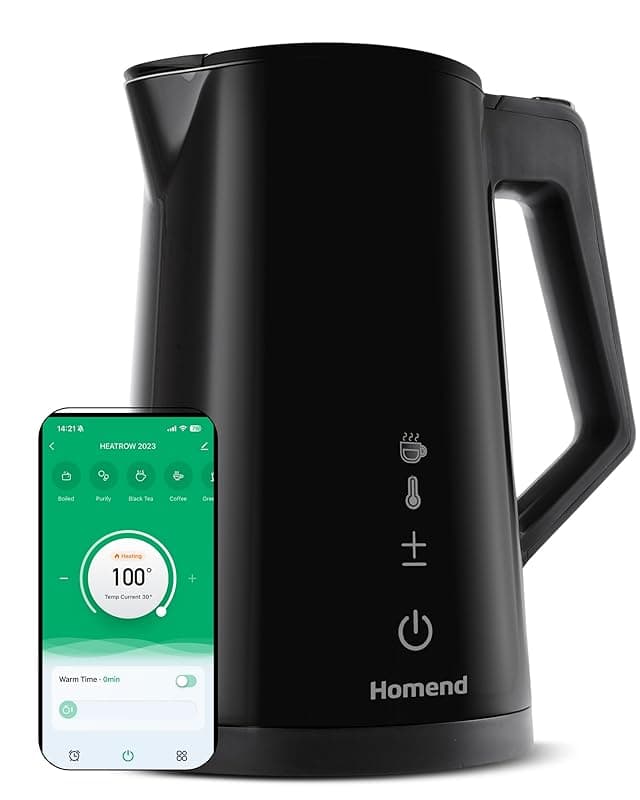 Homend Heatrow Smart Touchscreen Electric Kettle 1.7L – Stainless Steel, Wi-Fi App Control, Variable Temperature, Keep Warm, Cool Touch Double Wall, Fast Quiet Boil, Auto Shut-Off - Kettles
