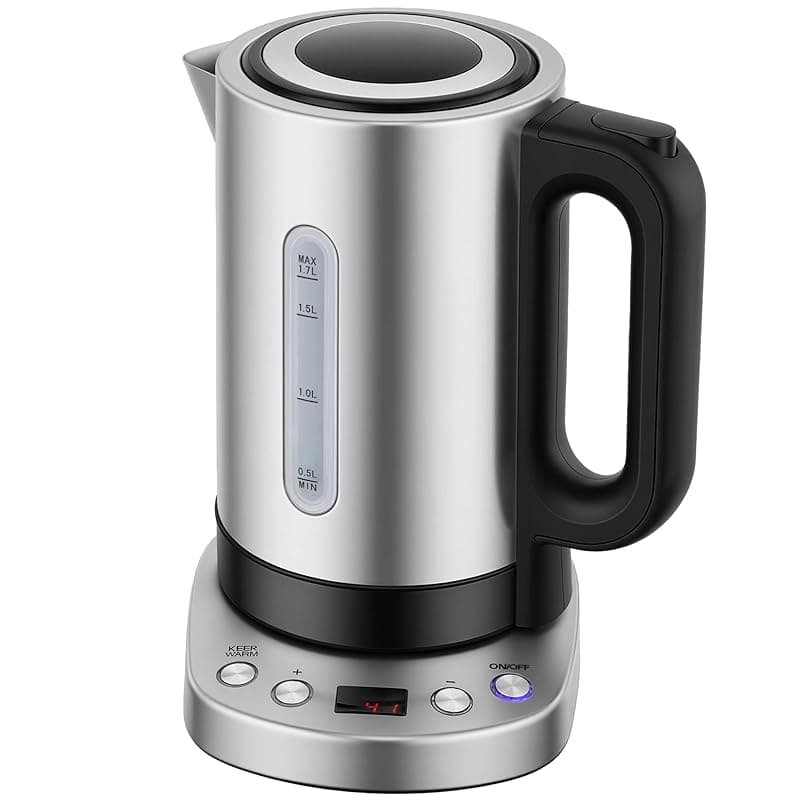 HOMCOM Electric Kettle, 1.7L, Temperature Control, 3kW Water Kettle with Fast Boil, Keep Warm Function, LCD Base, Removable Limescale Filter and 360° Swivel, Silver Tone - Kettles