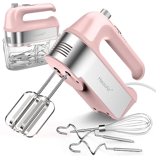 Haooair 450W Electric Hand Mixer, 5 Speed Handheld Mixer with Scale Cup Storage Case, 5* Stainless Steel Accessories, Turbo Boost, Eject Button, Kitchen Mixer Food Mixer for Baking - Stand Mixers