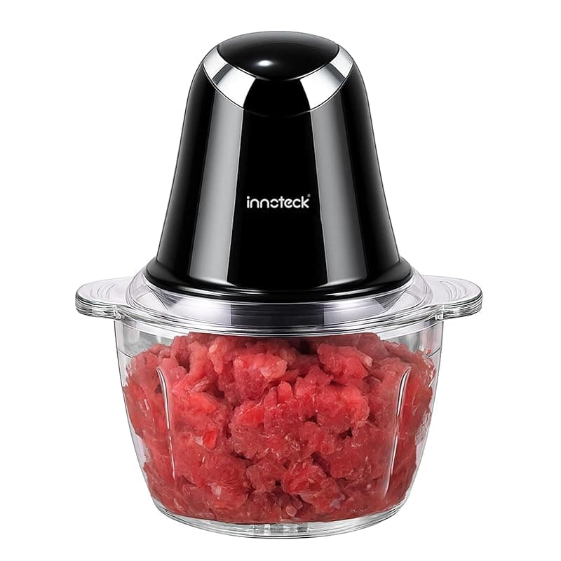 Innoteck Electric Mini Chopper with 1L Glass Bowl 500W Food Chopper with Stainless Steel Blades Two Speed Control Mini Food Processor for Fruits, Vegetables, Meat, Baby Food & Kitchen Use - Food Processors