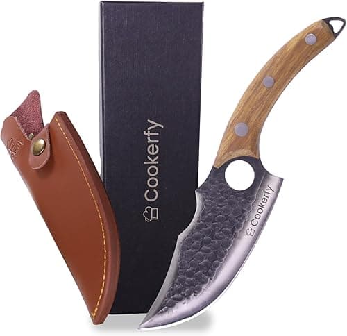 Cookerfy 6" Japanese Knife Set Style 6" Butcher Knife - Razor Sharp Chef Knives with Ergonomic Grip & Genuine Cowhide Leather Sheath - Carbon 5cr15 Steel Blade with Rosewood Handle - Kitchen Knives - Kitchen Knives