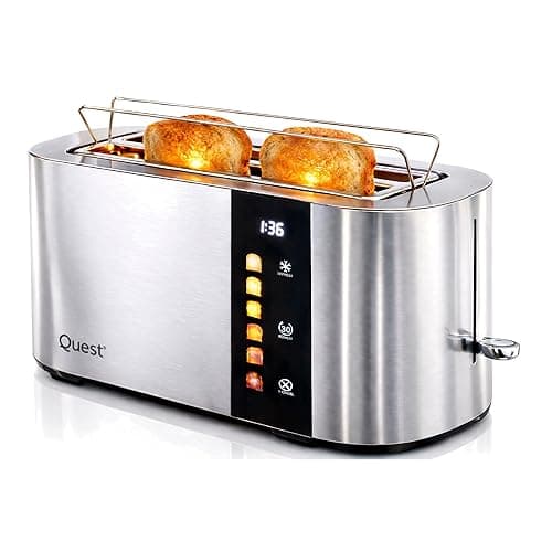 Quest 4 Slice Digital Toaster/Long Slots / 6 Browning Levels/Reheat & Defrost/Crumb Tray & Cord Storage / 1500W (68290) - Toasters