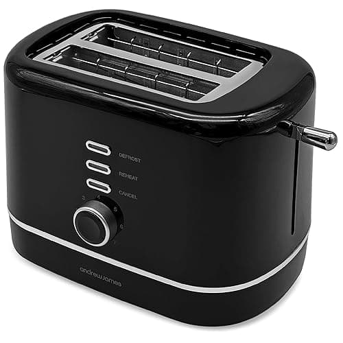andrew james Toaster 2 Slice – Black 2 Slice Toaster with Silver Trim – Stylish & Modern, Adjustable Browning Control, Removable Crumb Tray, Ideal for Breakfast – Modern Kitchen Appliance - Toasters