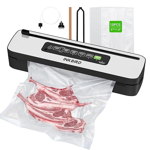 Inkbird 110W Vacuum Sealer Machine, High Power with Liquid/Moist/Dry 6-Food Modes, Compact Food Preservation System with Cutter, Full Start Kit with Pre-cut Bags*10 (8''*11.8''), EXT-VAC - Vacuum Sealers
