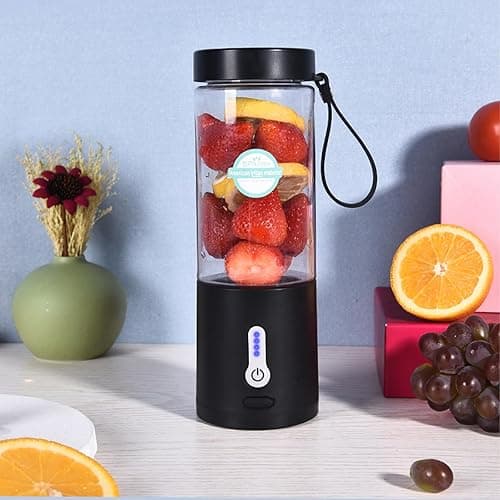Elecphbo Portable Juicer Smoothie Blender USB Rechargeable Food Processor Fruit Mixer Machine Mini Juicer Blender Cup 530ML [Black] - Juicers