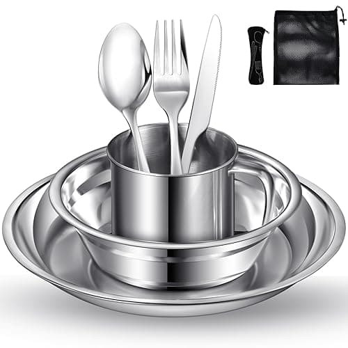 Lafuntar Camping Plate, Bowl, Cup & Cutlery Set - 8-Piece Dinner Set for Travel & Outdoor - Tableware