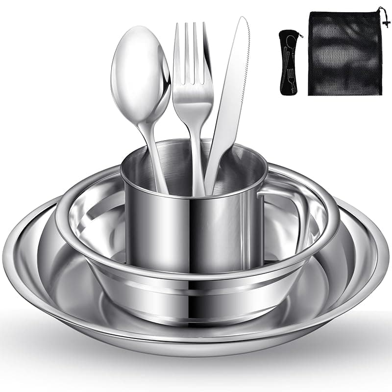 Lafuntar Camping Plate, Bowl, Cup & Cutlery Set - 8-Piece Dinner Set for Travel & Outdoor - Tableware