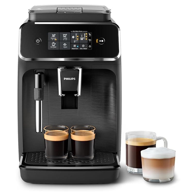 Philips 2200 Series Bean to Cup Coffee Machine - 2 Coffee Varieties, Classic Milk Frother & Cappuccino Maker, Quick-to-Clean, Ceramic Grinder, Fully Automatic Espresso machine - Black (EP2220/10) - Coffee Machines