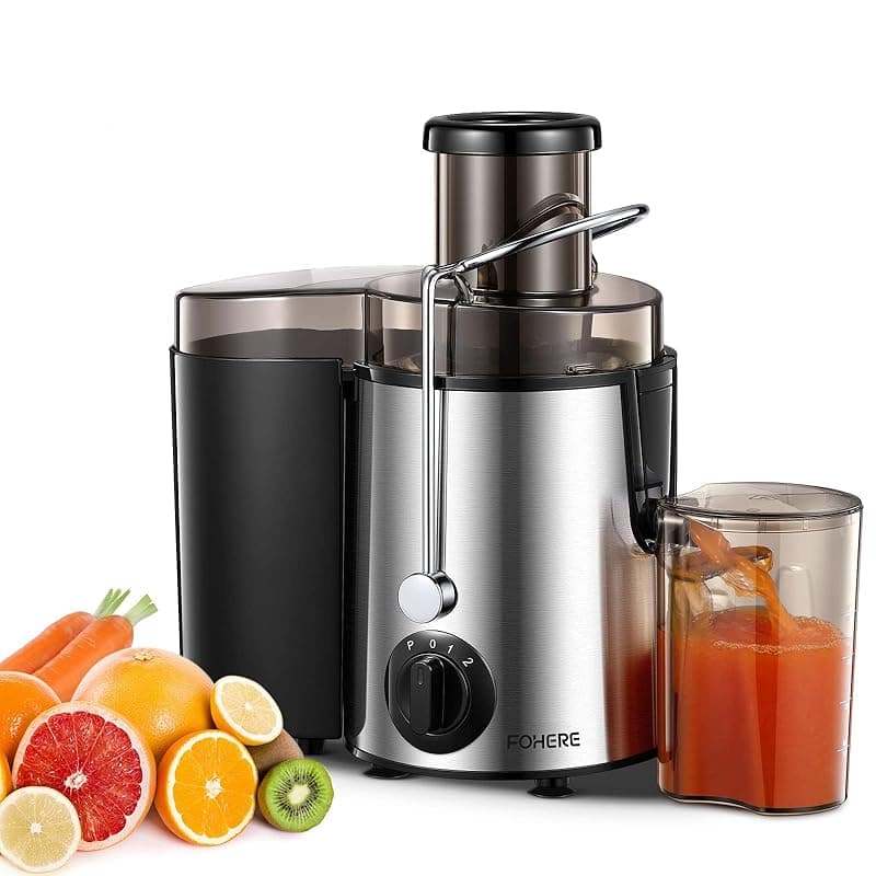 FOHERE Juicer Machines, FOHERE Centrifugal Juicer Extractor Max Power 900W,Large 3” Feed Chute for Whole Fruit and Vegetables,3 Speed Control, 400w Motor,Cleaning Brush and Recipe Included (Silver) - Juicers