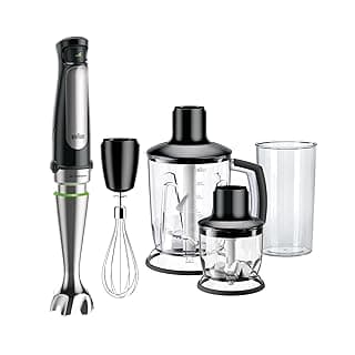 Braun Multi Quick 7 Hand Blender, 1000W, 1.5L Food Processor, 0.600L Beaker, Whisk, Stainless Steel, ACTIVEBlade Technology, Splash Control, MQ7045X, Black