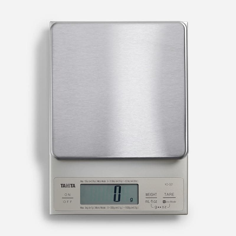 TANITA KD-321 Digital Kitchen Scales – Stainless Steel Food Weighing Scales, 3kg Precision Food Scale, Kitchen Scales Digital for Cooking & Baking, Silver - Kitchen Scales