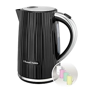 Russell Hobbs Electric Kettle (Hot Water, Tea or Coffee, 1.7L, Push to open lid, Perfect pour spout, Removable washable filter, Illuminated switch, Chrome accents, Black, 3000W) Eden 27361