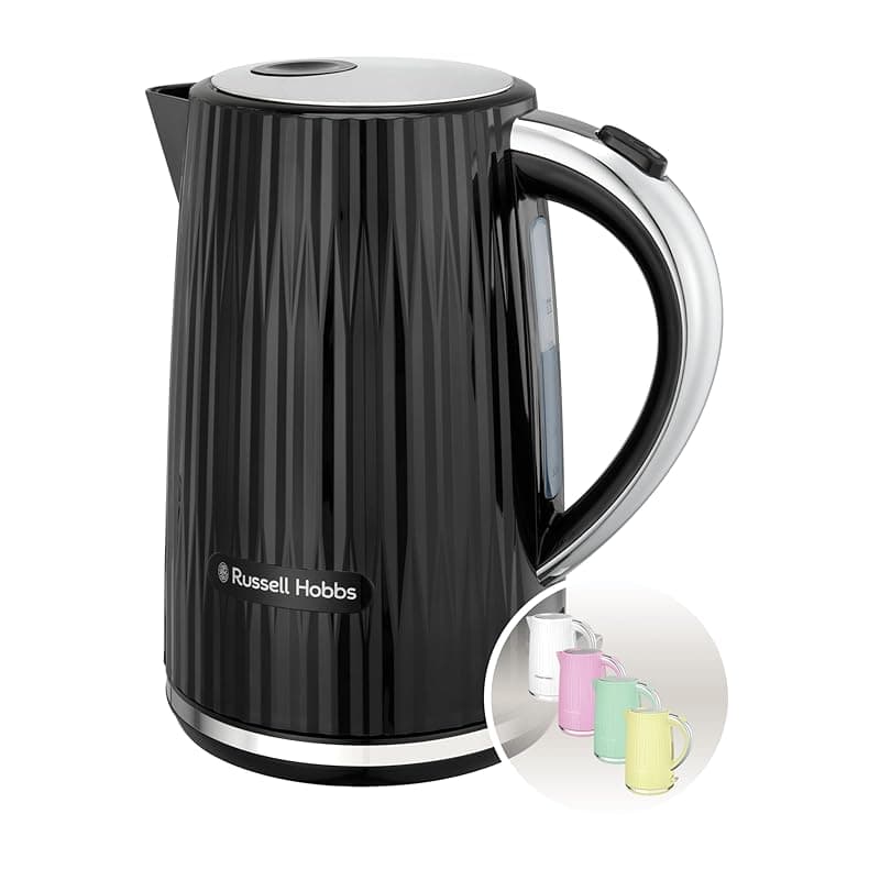 Russell Hobbs Electric Kettle (Hot Water, Tea or Coffee, 1.7L, Push to open lid, Perfect pour spout, Removable washable filter, Illuminated switch, Chrome accents, Black, 3000W) Eden 27361 - Kettles