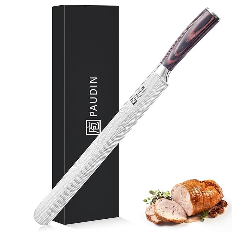 PAUDIN Brisket Knife 12 Inch, Professional Carving Knife, High Carbon Stainless Steel Chef Knives for BBQ Turkey Meat Slicing with Gift Box - Kitchen Knives