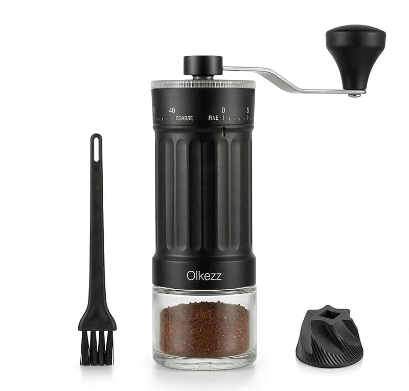 olkezz ® External Adjustable Manual Coffee Grinder, with High Precision Ceramic Contemporary Conical Burr, 40-Grade Adjustable Settings, for Aeropress, Espresso, Pour Over, French Press, Moka pots. - Coffee Tea Accessories