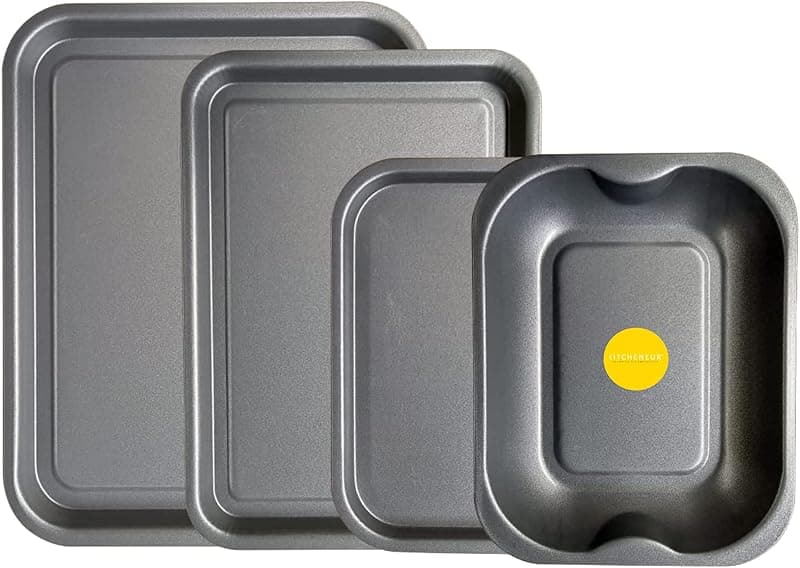Kitcheneur 4-Pack - Baking Tray and Roasting Tray Set - 38cm, 35cm & 28cm Baking Trays, and 28cm Roasting Tray Set Tray/Pan, Non-Stick, Multi-Pack Set Oven Trays - Dishwasher Safe and Easy Clean. By KITCHENEUR® - Bakeware