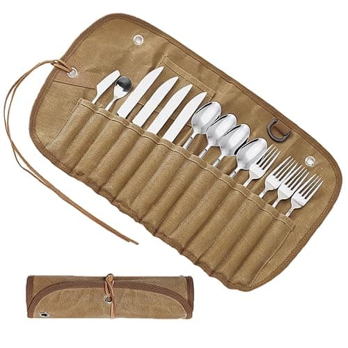 YUNCHONGuk Camping Cutlery Storage Bag,Cooking Utensils Organizer Bag,Portable Cutlery Bag,Cutlery Roll Pouch,Reusable Utensil Tableware Storage Bag,Fork Spoon Chopsticks Organizer for Camping,Picnics,Barbecue - Kitchen Tools Gadgets
