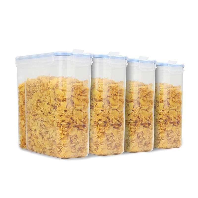 Storivo TidyTrove Pukkr Cereal Containers | Airtight Food Storage Dispenser | Kitchen Accessories | Easy Pour Lid | Set of 4 - Labels & Pen Included | Fresh Seal Clips (4 Litre) - Food Storage