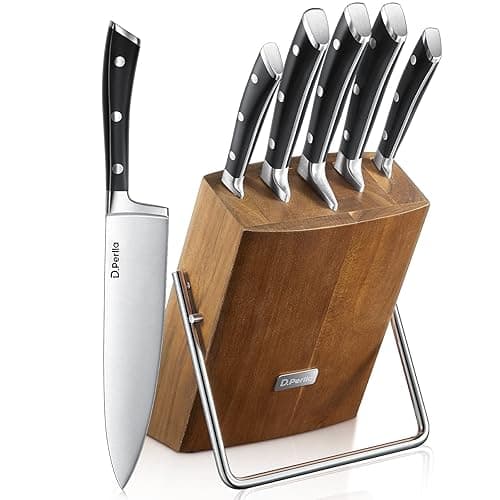D.Perlla Knife Set, 6-Piece Kitchen Knife Sets, Knife Block Set with High Carbon German Stainless Steel, Sharp Knives Set with Stylish Acacia Wood Block - Kitchen Knives