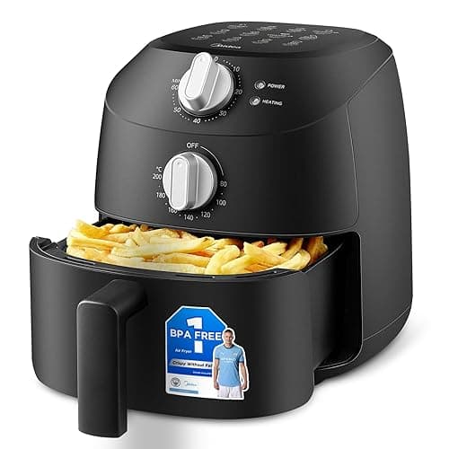 Midea Compact 2L Air Fryer – 12 Preset Menus, Adjustable Timer, 80-200°C Temperature Control, 1150W, Dishwasher-Safe Non-Stick Basket, BPA-Free, Space-Saving Design – Ideal for Small Kitchens (Black) - Air Fryers