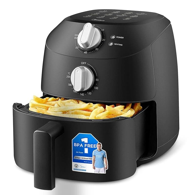 Midea Compact 2L Air Fryer – 12 Preset Menus, Adjustable Timer, 80-200°C Temperature Control, 1150W, Dishwasher-Safe Non-Stick Basket, BPA-Free, Space-Saving Design – Ideal for Small Kitchens (Black) - Air Fryers