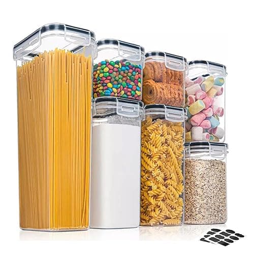 SiHuiTu Airtight Food Storage Containers Set [7 Pc] - Kitchen Pantry Organization and Storage, Plastic Canisters with Durable Lids Ideal for Cereal, Flour & Sugar - Includes 10 Labels