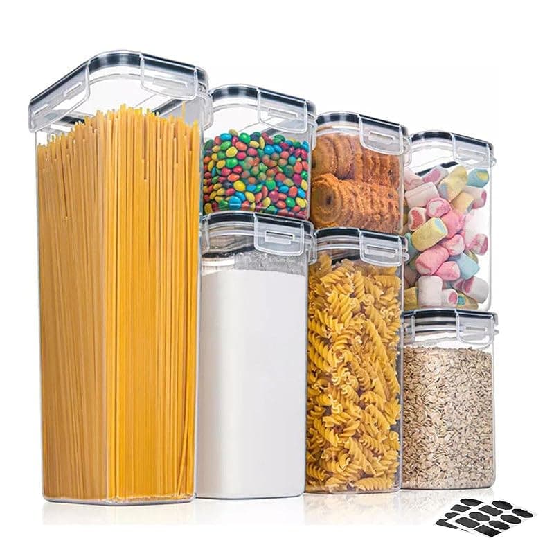 SiHuiTu Airtight Food Storage Containers Set [7 Pc] - Kitchen Pantry Organization and Storage, Plastic Canisters with Durable Lids Ideal for Cereal, Flour & Sugar - Includes 10 Labels - Food Storage
