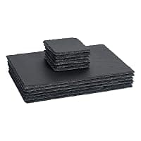 Argon Tableware 12 Piece Rectangular Slate Placemats & Coasters Set - Black Natural Stone Dinnerware Plate Placemats Drink Mats for Kitchen, Home, Bar, Restaurant, Weddings, Events — Tableware deal