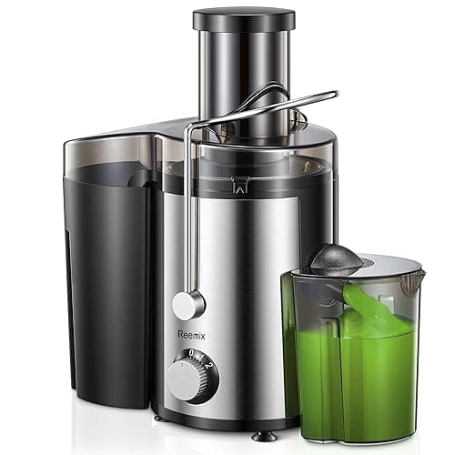 Reemix Juicer, Reemix Centrifugal Juicer Machines Whole Fruit and Vegetable, 3-inch Wide Mouth Juicer Extractor with 2 Speeds, Brush Included Easy to Clean (Black, 800, Watts) - Juicers