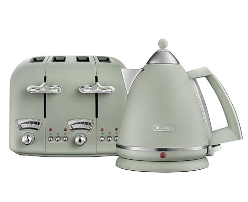 De'Longhi Argento Flora KBX3016 Kettle (3kW) and CTO4 4-Slice Toaster (1800W) (Green) - Toasters
