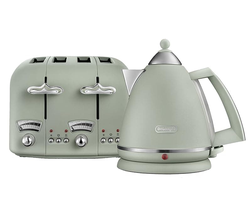 De'Longhi Argento Flora KBX3016 Kettle (3kW) and CTO4 4-Slice Toaster (1800W) (Green) - Toasters